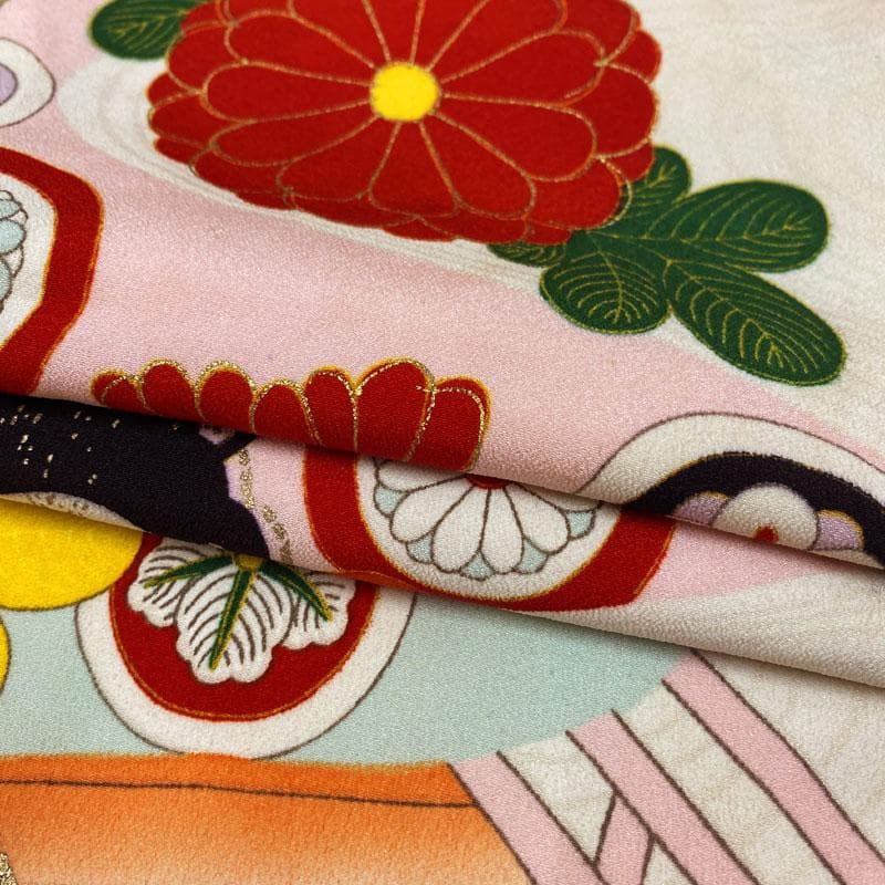 508ag50, 小物5点◎七五三 七歳 女児 アンティーク着物&丸帯 総柄◎