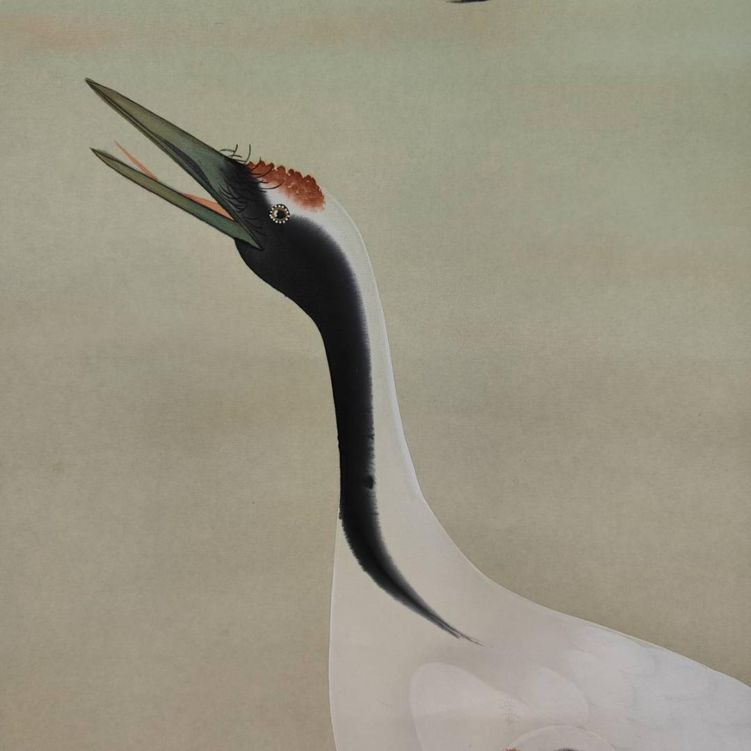 真作/森寛斎/日ノ出双鶴図/桐題箱二重箱付/布袋屋掛軸HJ-517