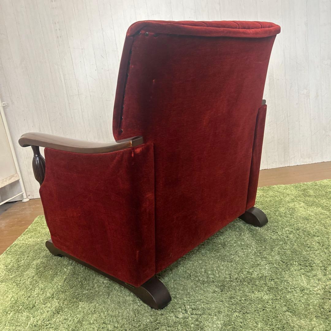 ① 昭和レトロ 古家具 一人掛けベロアソファー アームチェア ヴィンテージ 赤