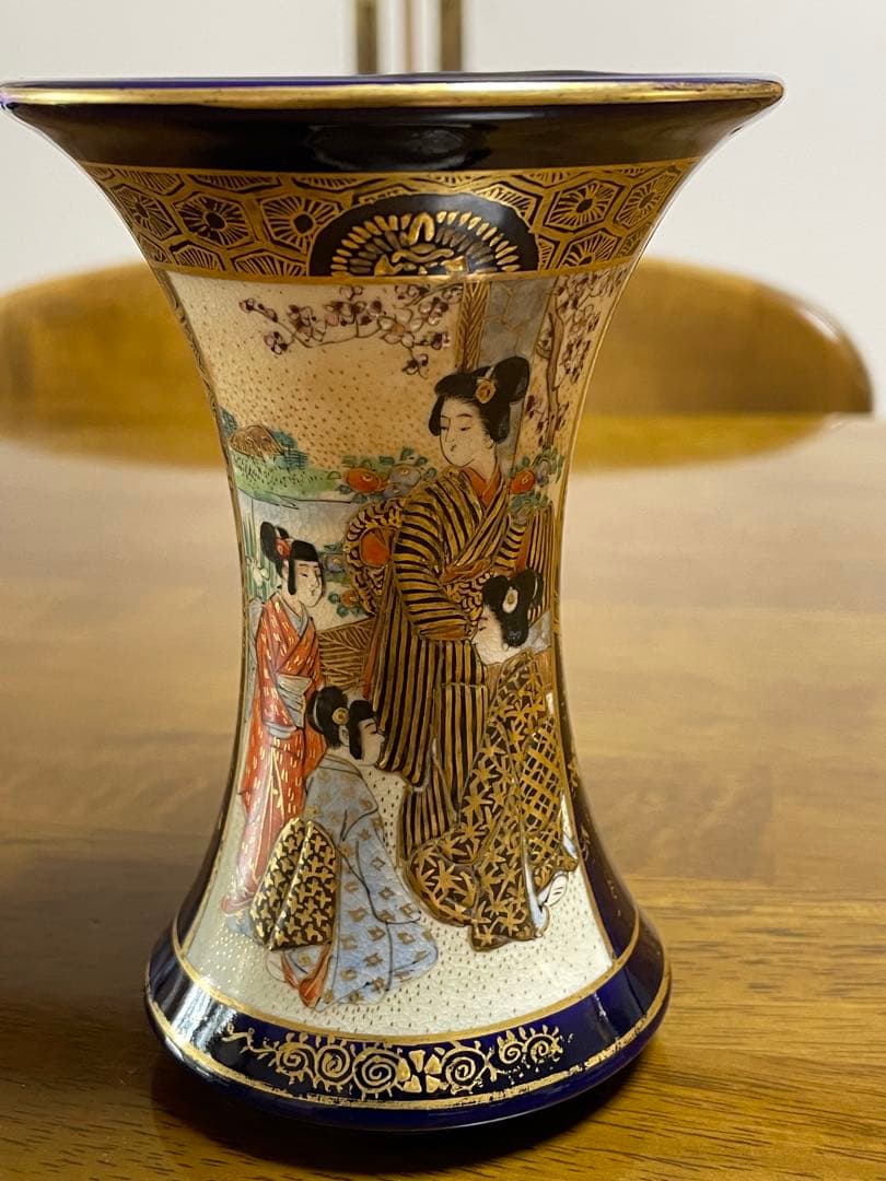 京薩摩　瑠璃金蘭手人物図広口小瓶　楠部造　古美術　骨董　直しあり