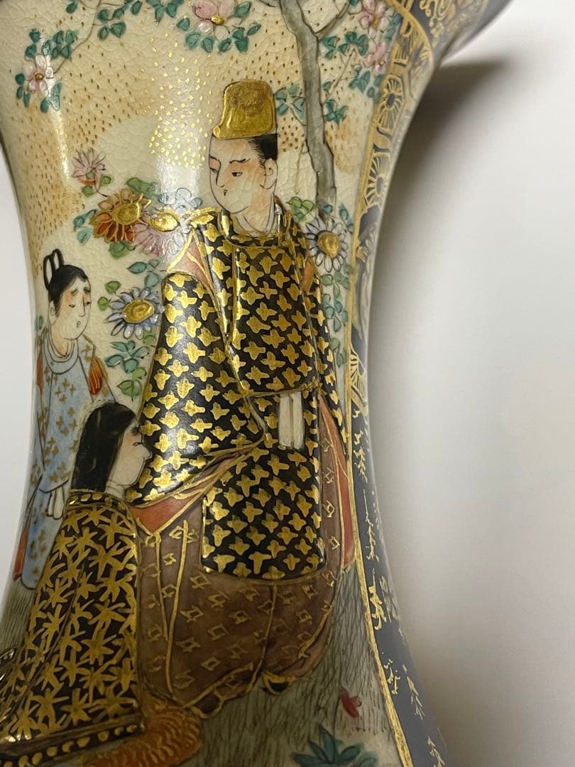 京薩摩　瑠璃金蘭手人物図広口小瓶　楠部造　古美術　骨董　直しあり