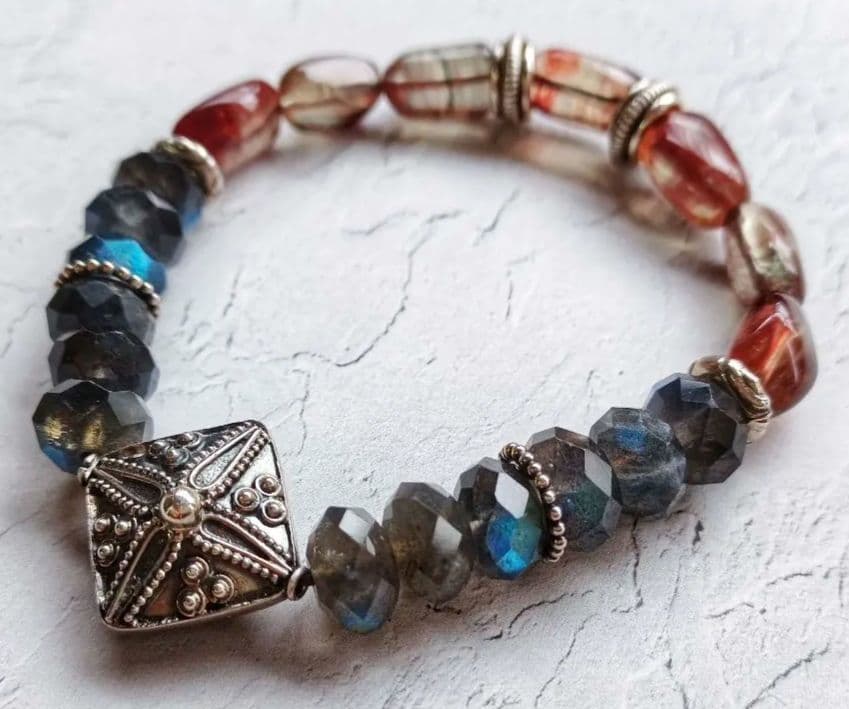 アンデシン×ラブラドライト　天然石ブレスレット　シルバー　パワーストーン ラブラドライト ブレスレット 天然石 パワーストーン AAA 7mm トップ