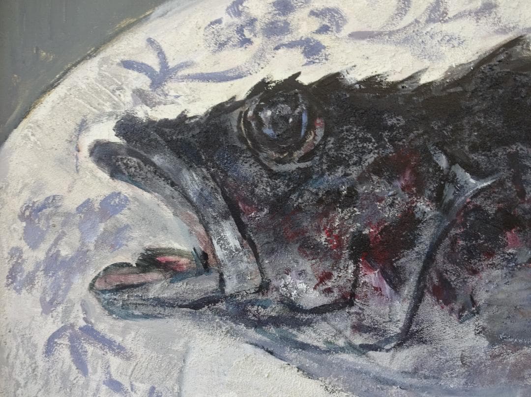 フレーム付き絵画　油彩画　油絵　光陽会受賞者　松原孝明　『海の幸①』