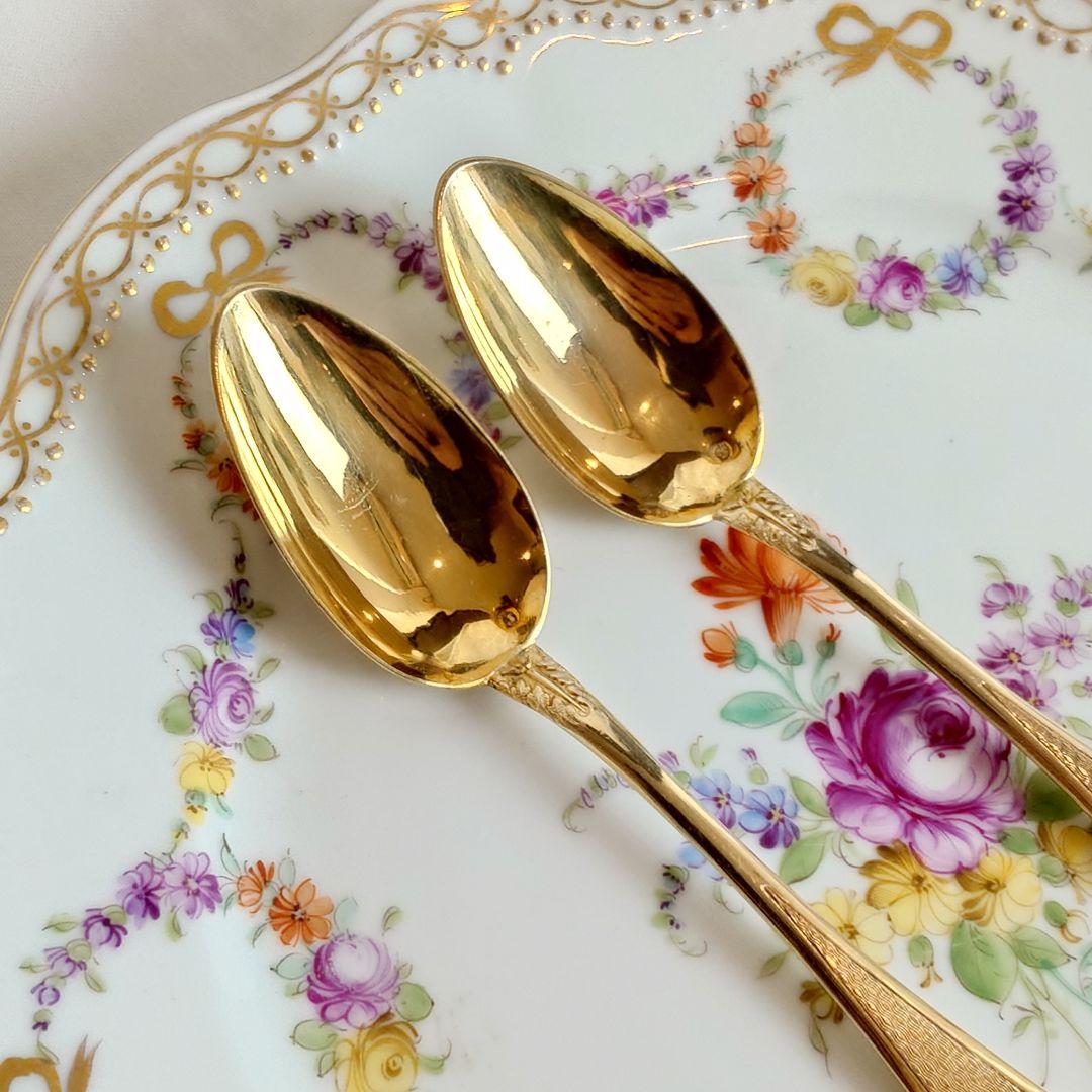 スプーン 2本セット　フランス　純銀製　シルバー800 純金鍍金