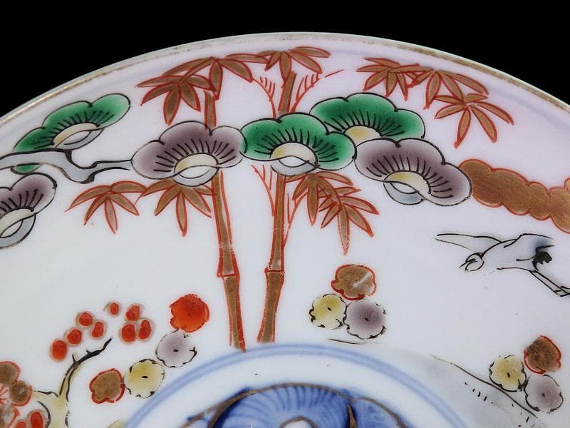 古伊万里　色絵　松竹梅に団龍紋の図　５寸皿　５枚　C657AS-CQk