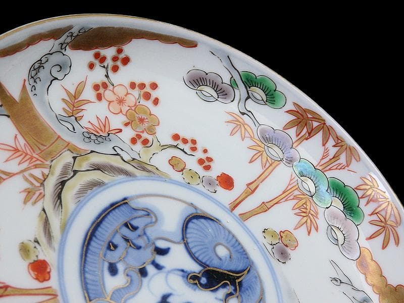 古伊万里　色絵　松竹梅に団龍紋の図　５寸皿　５枚　C657AS-CQk