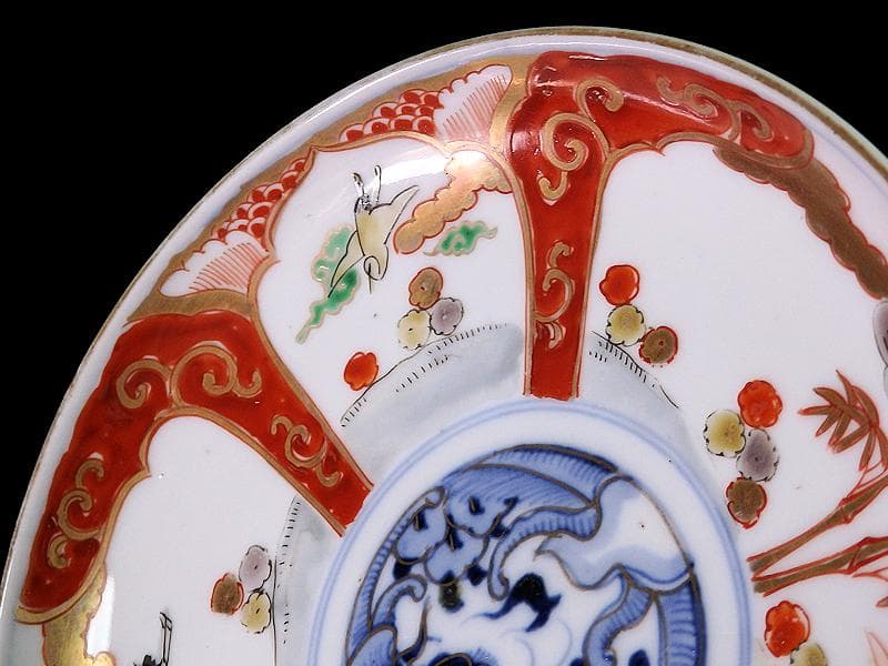 古伊万里　色絵　松竹梅に団龍紋の図　５寸皿　５枚　C657AS-CQk