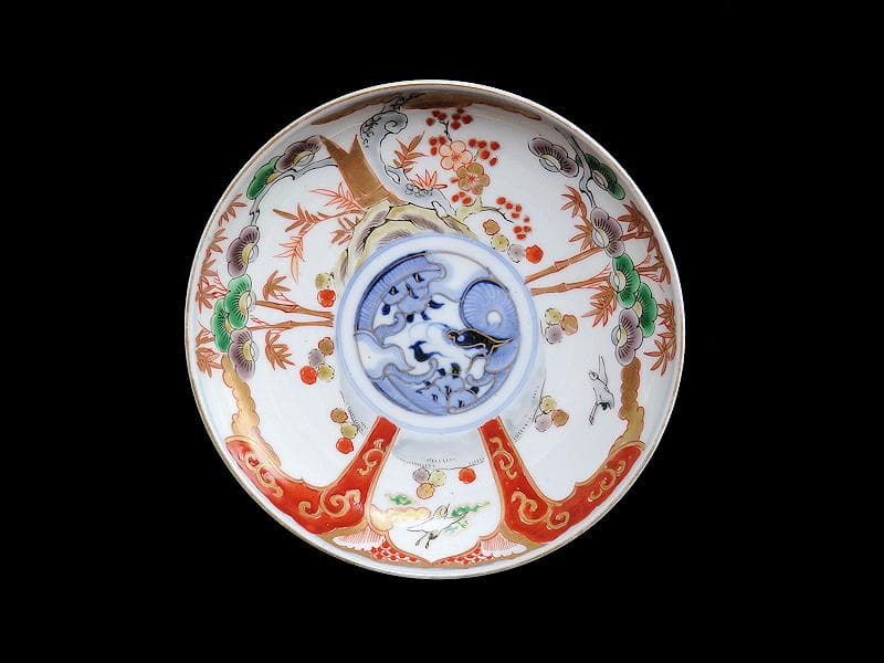 古伊万里　色絵　松竹梅に団龍紋の図　５寸皿　５枚　C657AS-CQk