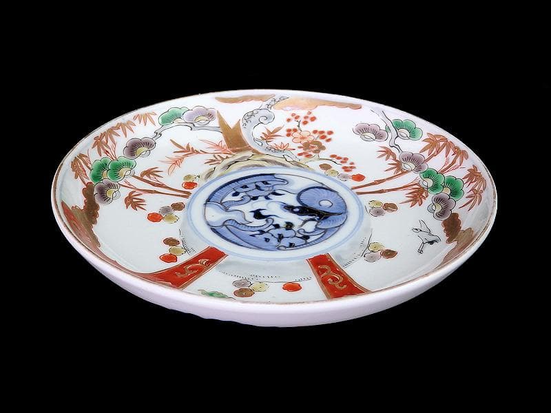 古伊万里　色絵　松竹梅に団龍紋の図　５寸皿　５枚　C657AS-CQk