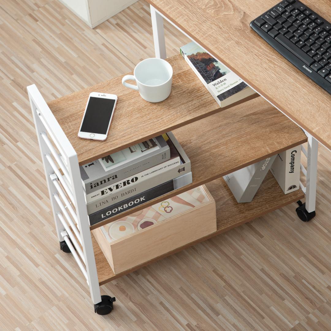 キャスター付きラック パソコンデスク 木目天板 大収納 学習 & オフィス兼用