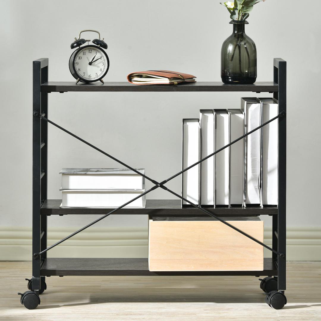 キャスター付きラック パソコンデスク 木目天板 大収納 学習 & オフィス兼用