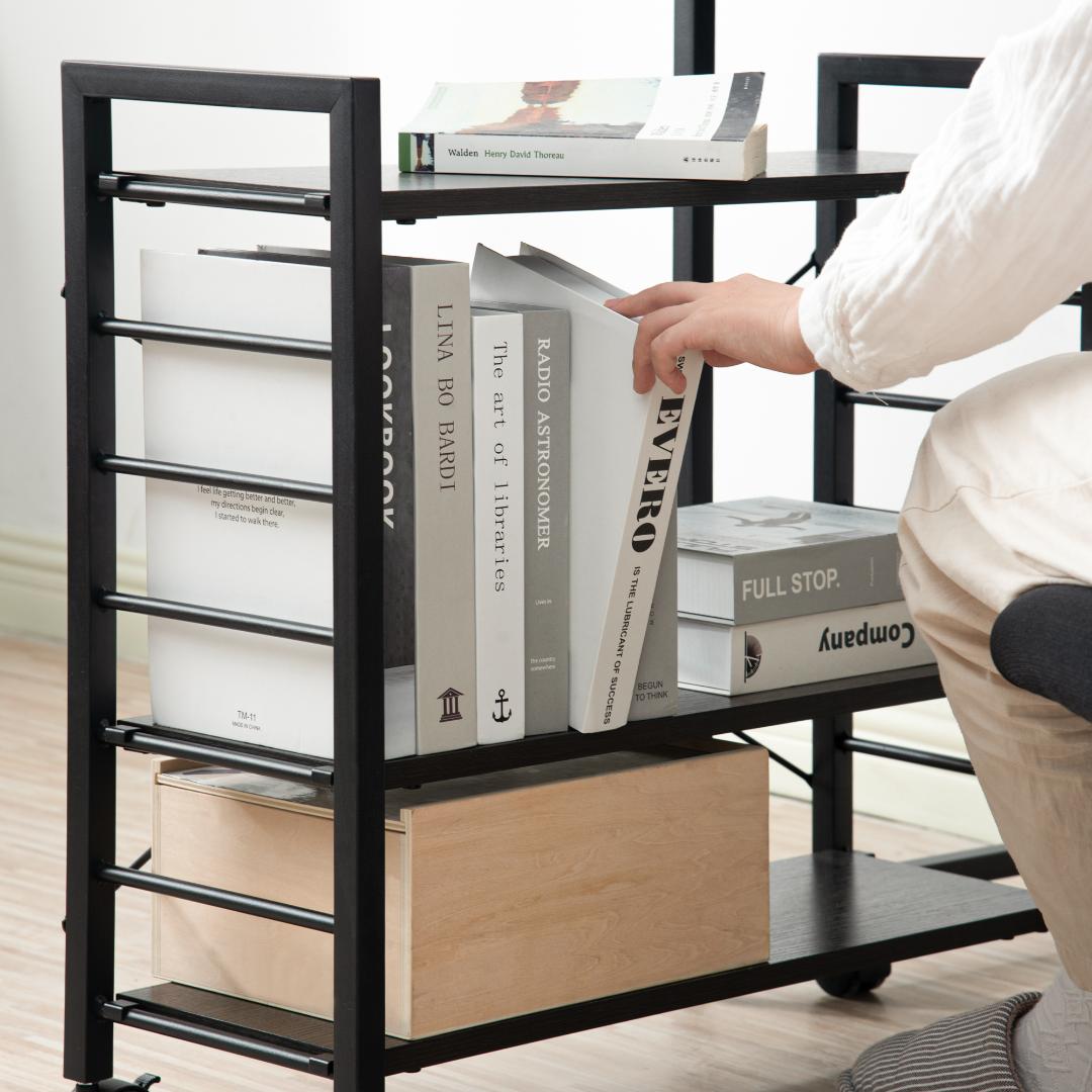 キャスター付きラック パソコンデスク 木目天板 大収納 学習 & オフィス兼用