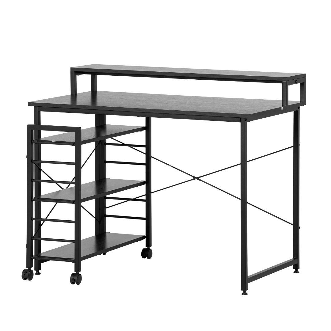 キャスター付きラック パソコンデスク 木目天板 大収納 学習 & オフィス兼用