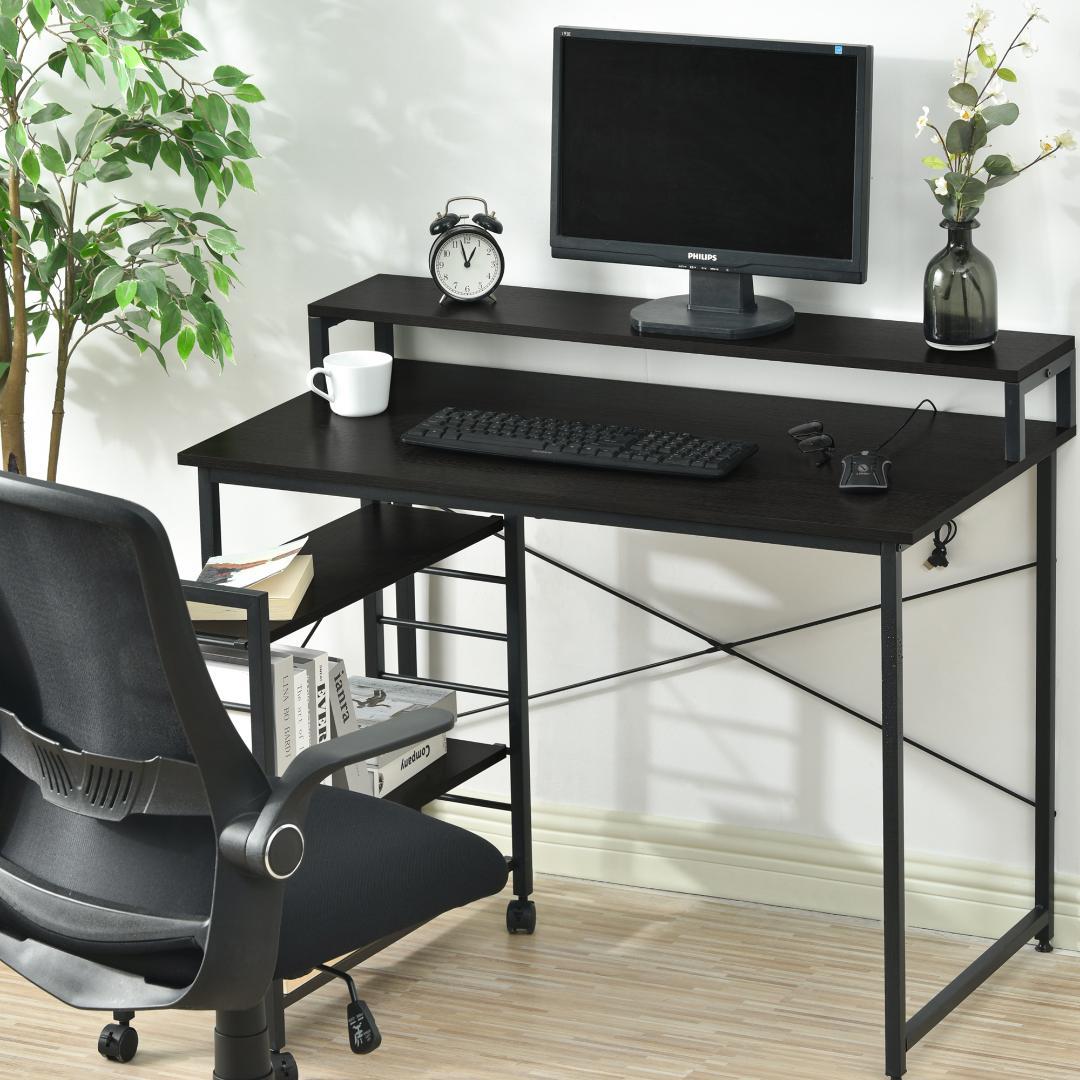 キャスター付きラック パソコンデスク 木目天板 大収納 学習 & オフィス兼用