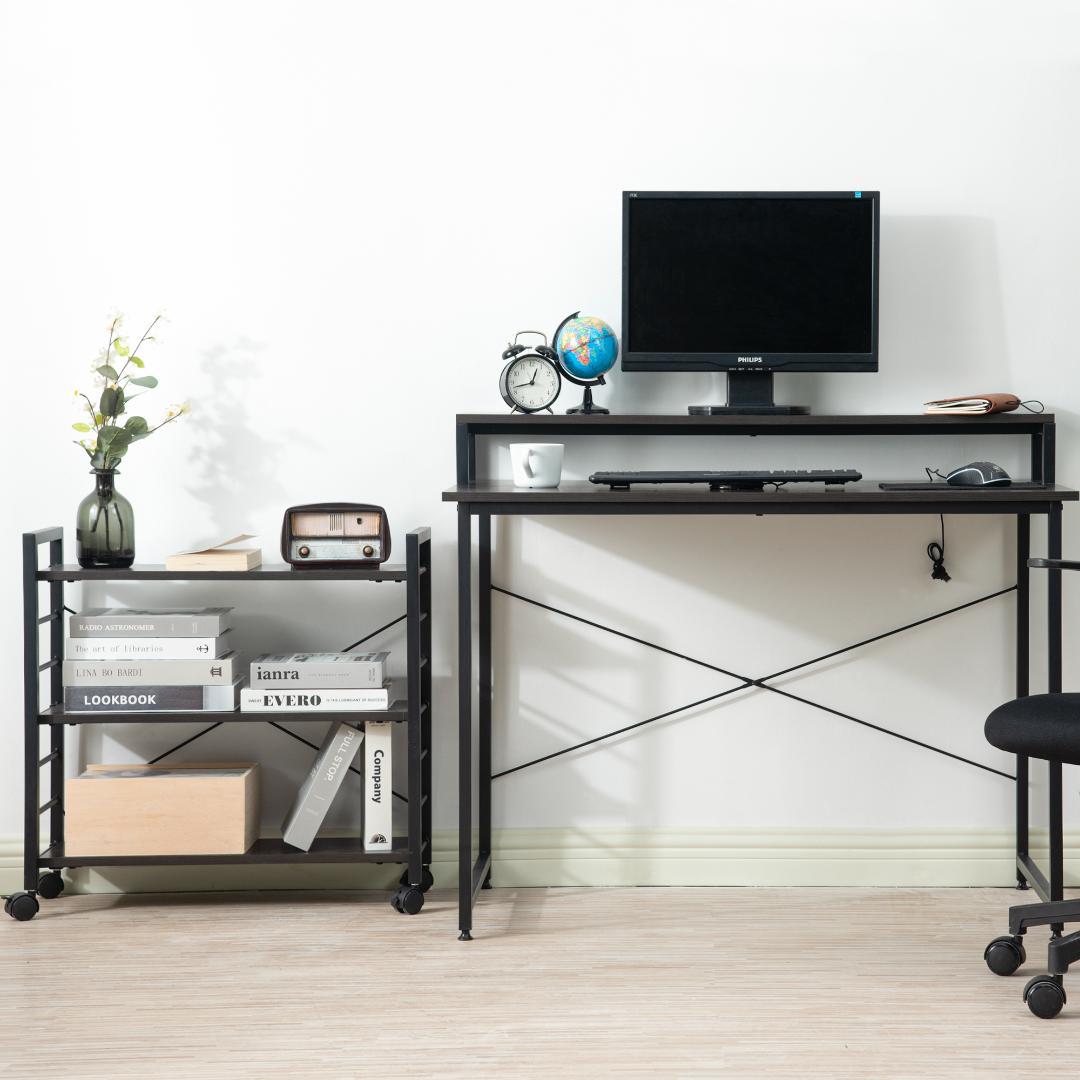 キャスター付きラック パソコンデスク 木目天板 大収納 学習 & オフィス兼用