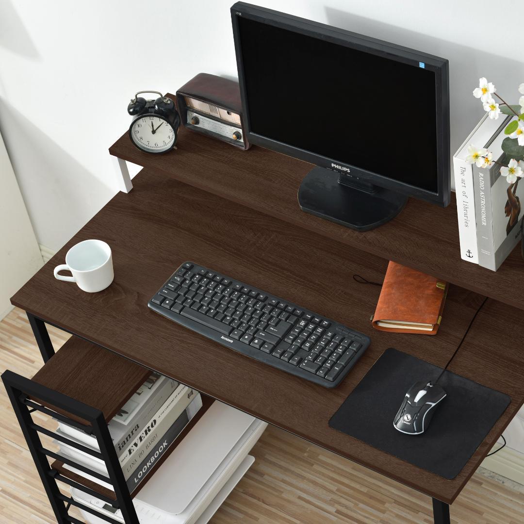 キャスター付きラック パソコンデスク 木目天板 大収納 学習 & オフィス兼用