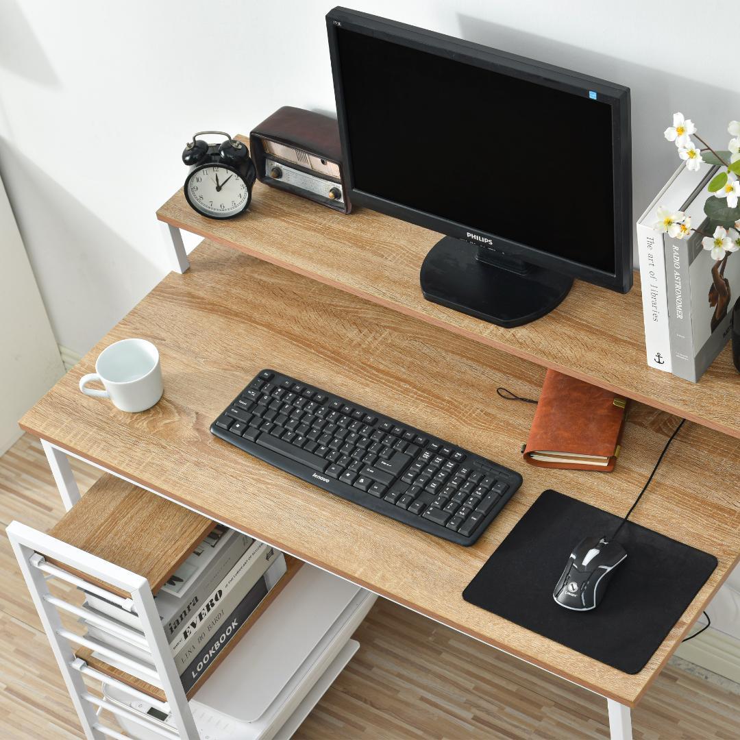 キャスター付きラック パソコンデスク 木目天板 大収納 学習 & オフィス兼用