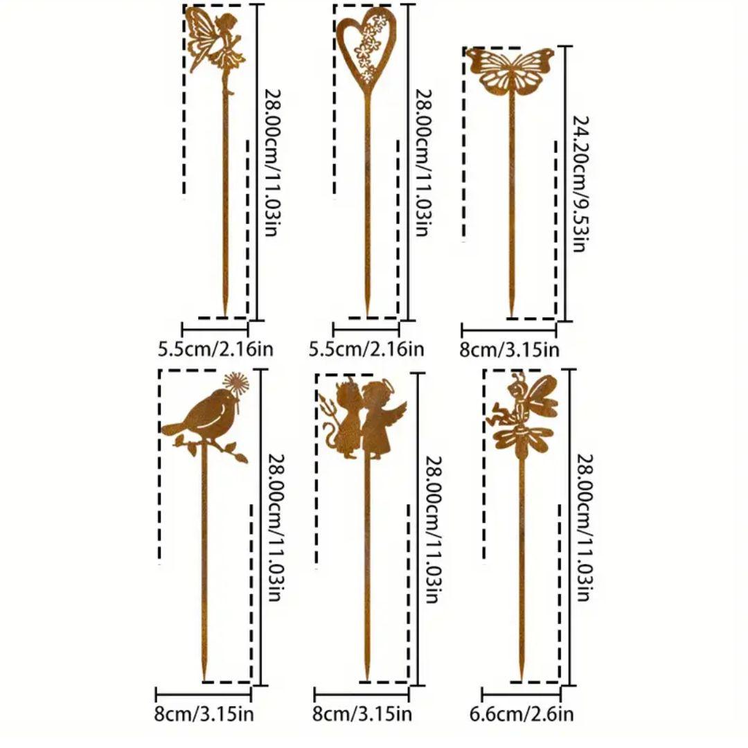 新品アイアン製ガーデンピック お花とミツバチ サビ錆ジャンク