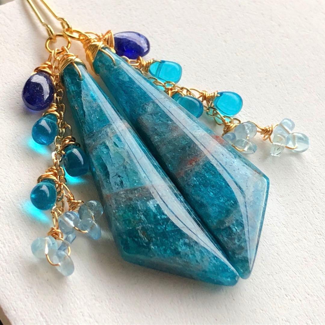 天然石ブルーパープルオーシャンジャスパーのピアス14kgf