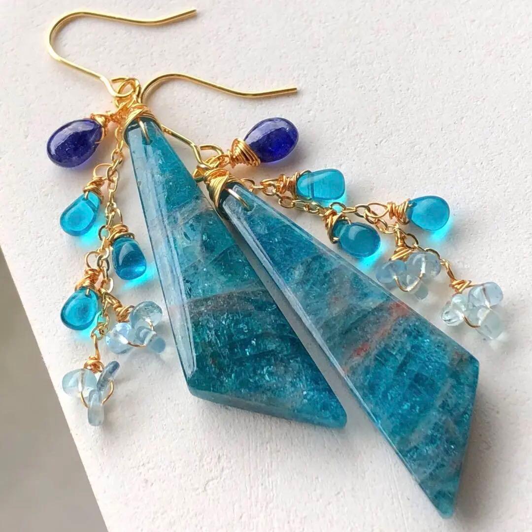 天然石ブルーパープルオーシャンジャスパーのピアス14kgf