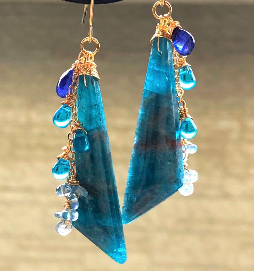 天然石ブルーパープルオーシャンジャスパーのピアス14kgf