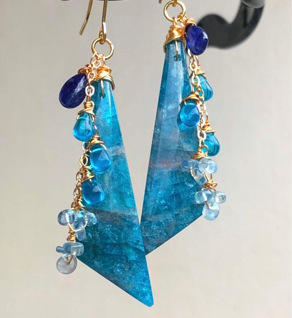 天然石ブルーパープルオーシャンジャスパーのピアス14kgf