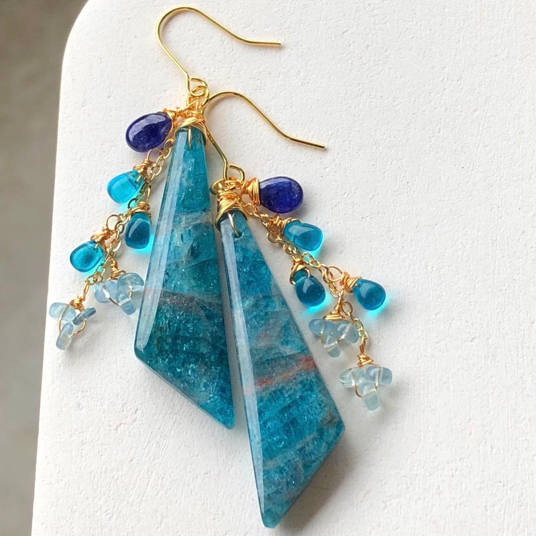 天然石ブルーパープルオーシャンジャスパーのピアス14kgf