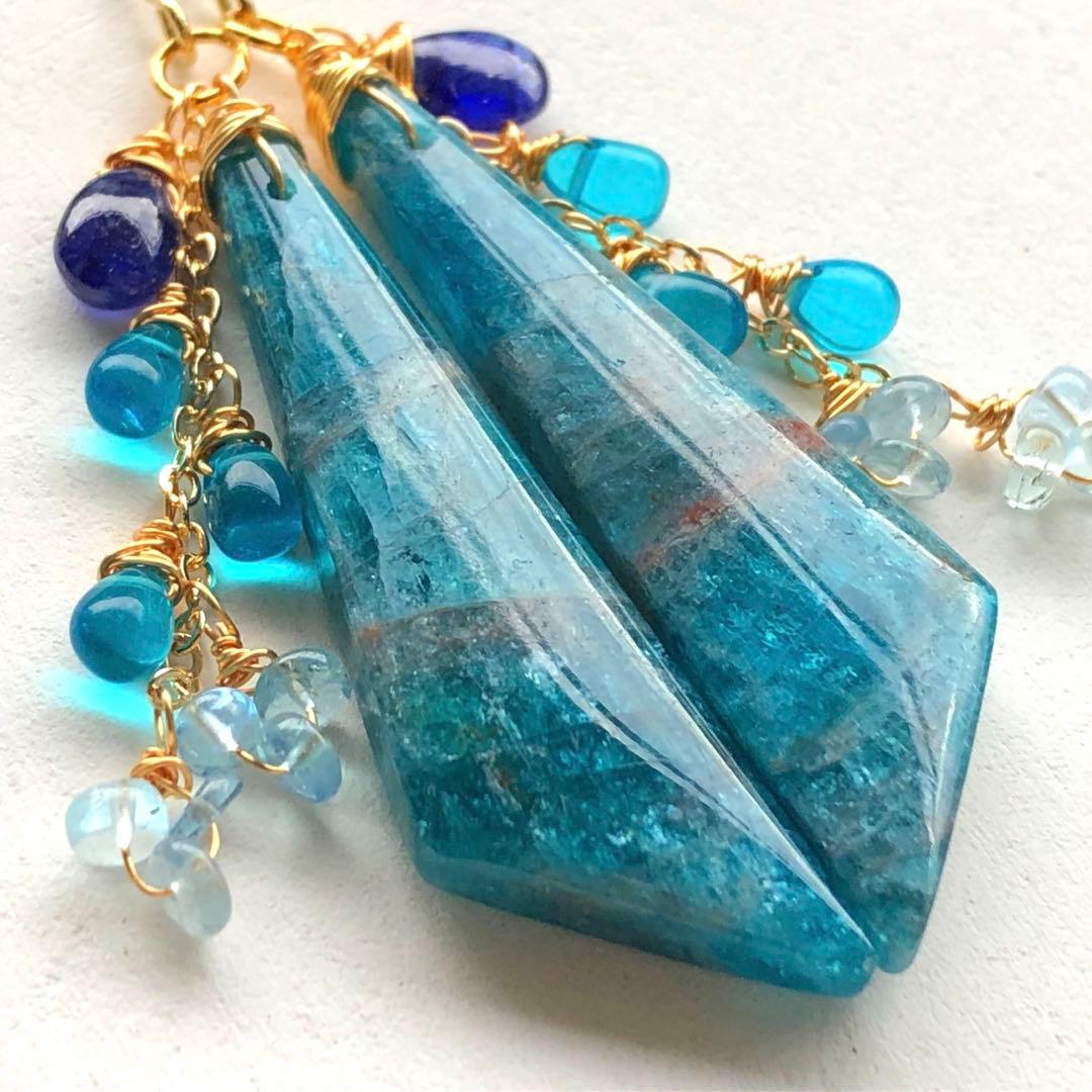 天然石ブルーパープルオーシャンジャスパーのピアス14kgf