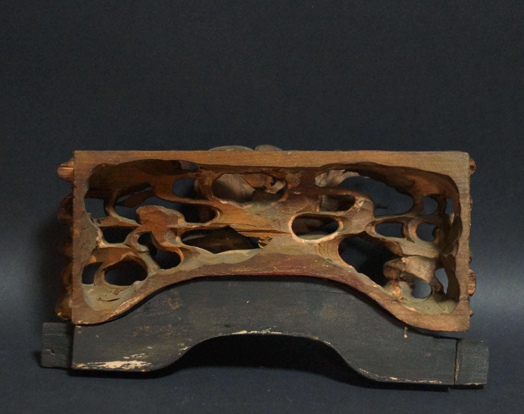 江戸末期一刀彫り高浮彫『天女飛天図』 木造彩漆金箔 木彫欄間飾り置物オブジェ