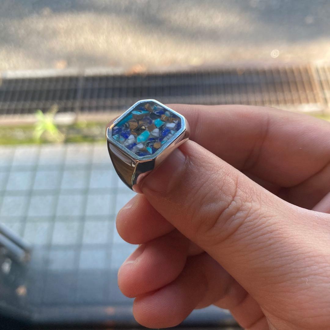 シルバー925 5種類の天然石リング ハンドメイド 希少品 15号