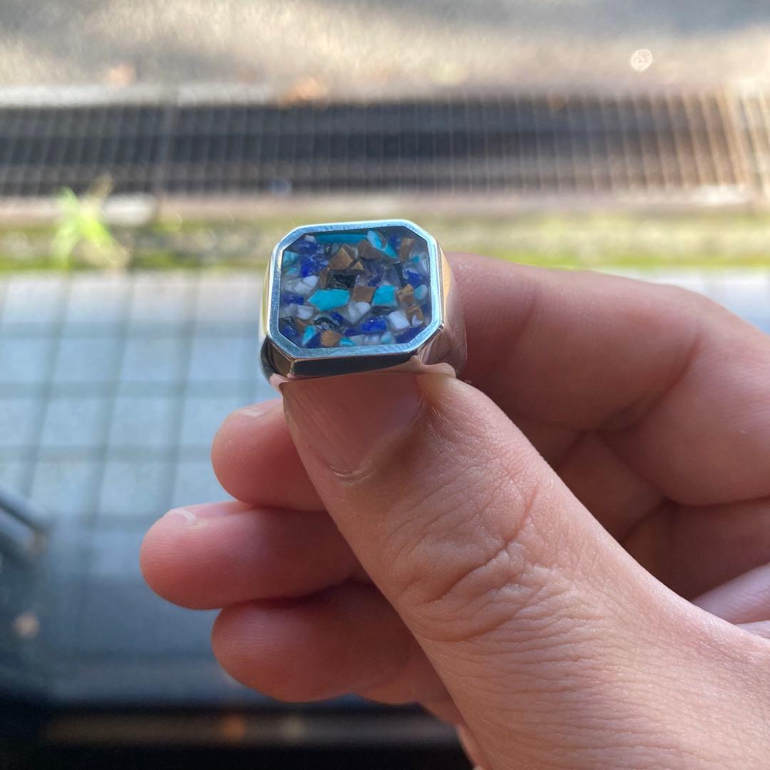 シルバー925 5種類の天然石リング ハンドメイド 希少品 15号