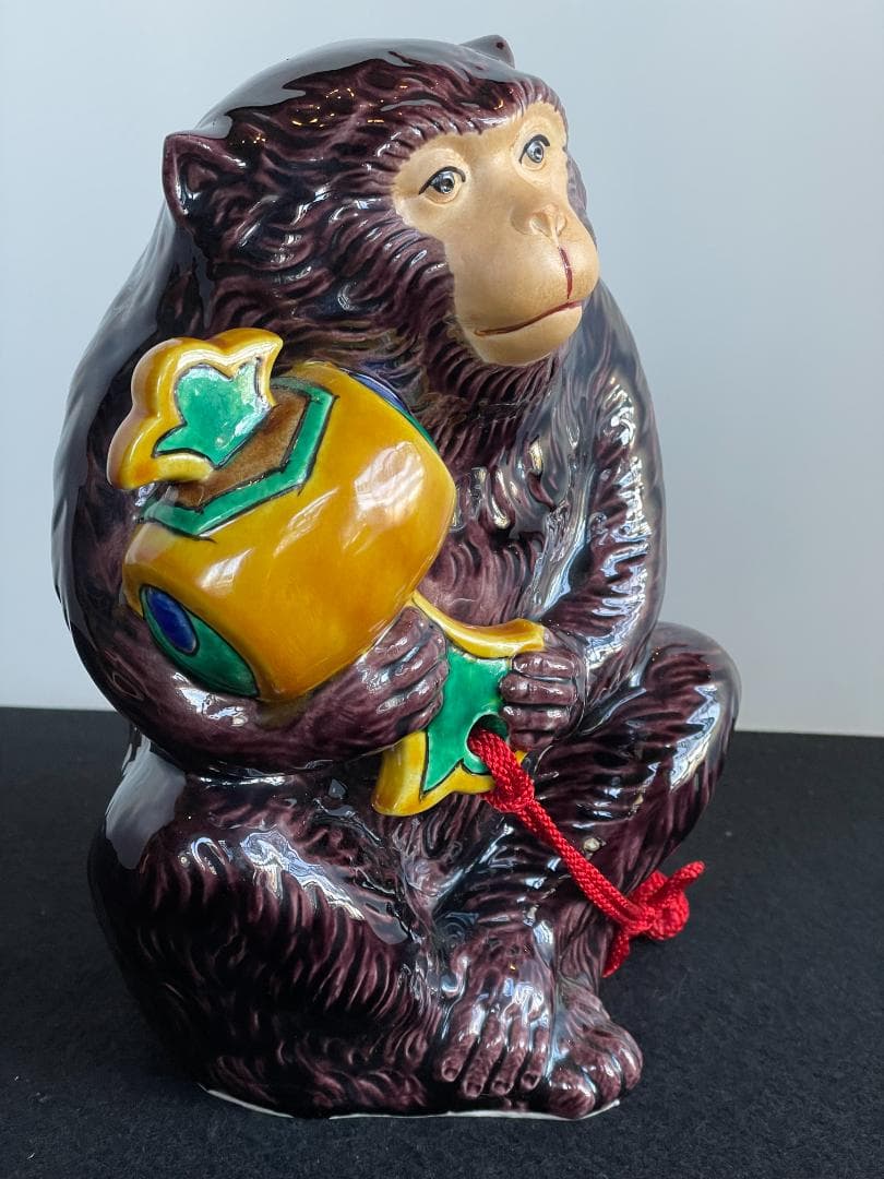 希少 九谷焼 糠川清章 作 縁起物 申 さる 猿 置物 干支 オブジェ 元箱