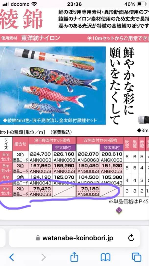 綾錦3m 6点セット波千鳥吹流　新品未開封(残り2セット)