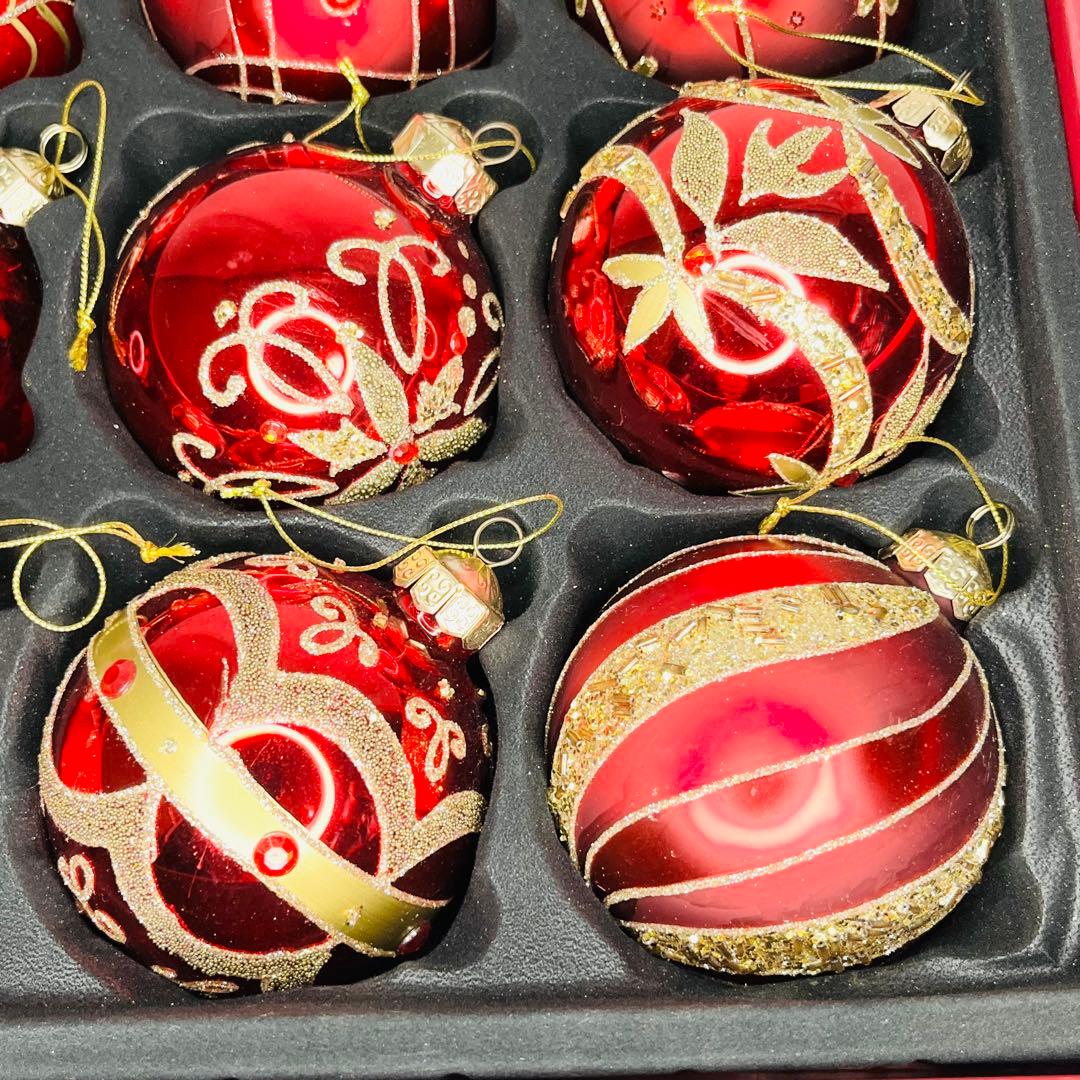 コストコ クリスマス オーナメント 赤 ガラス 大玉9個 箱付　ツリー用