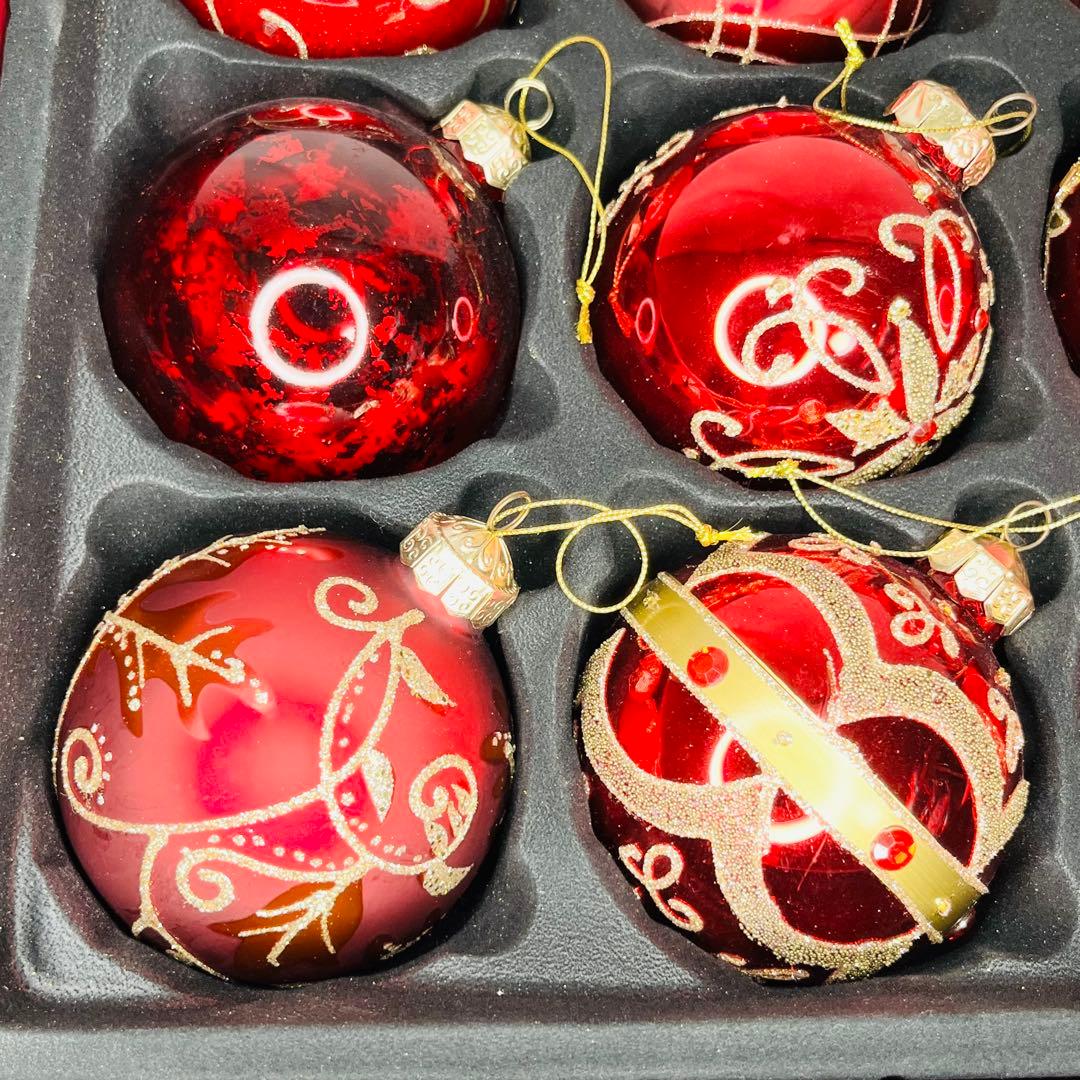 コストコ クリスマス オーナメント 赤 ガラス 大玉9個 箱付　ツリー用