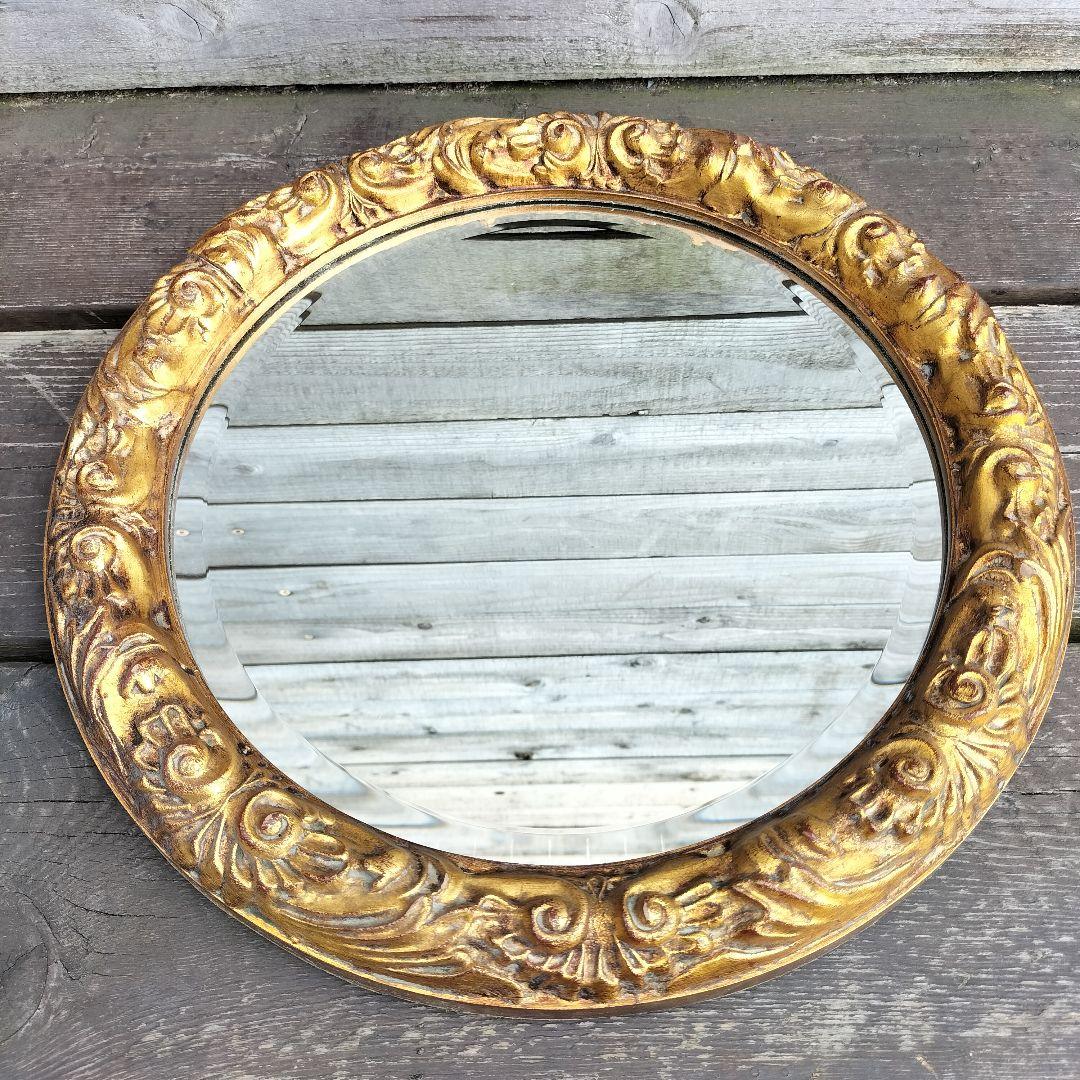 M♦フランス製 アンティーク ミラー 鏡 ラウンドミラー 壁掛け