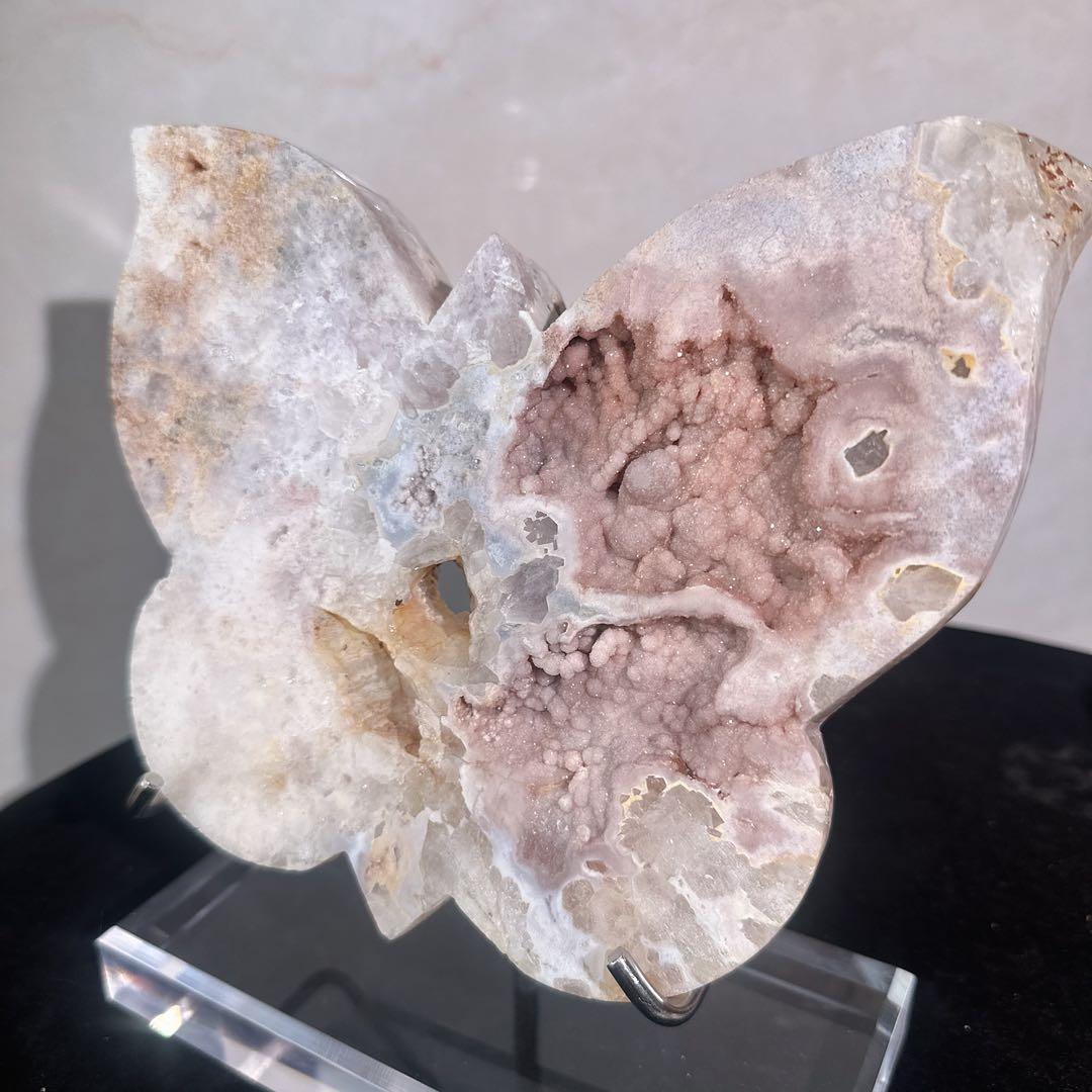 天然石 最高品質 超レア ピンクアメジスト蝶々置物 原石 NO.032829