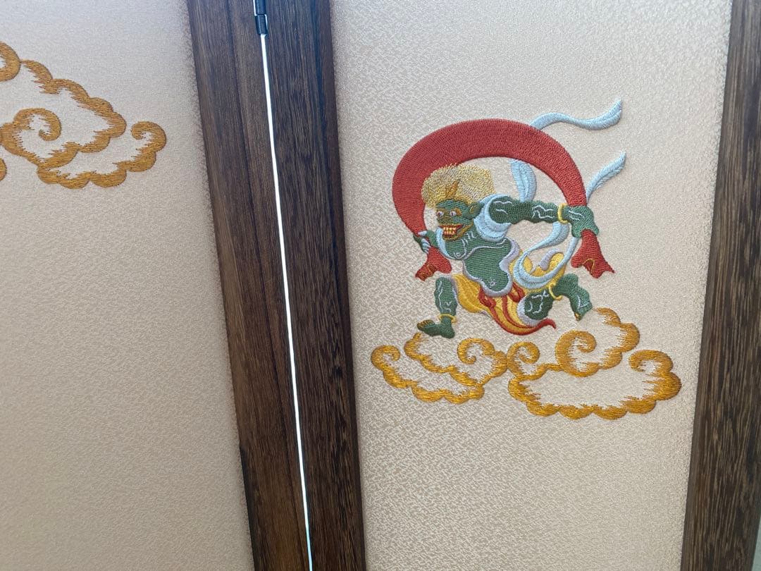 刺繍三つ折り焼桐屏風　飾台　セット　五月人形　子供の日