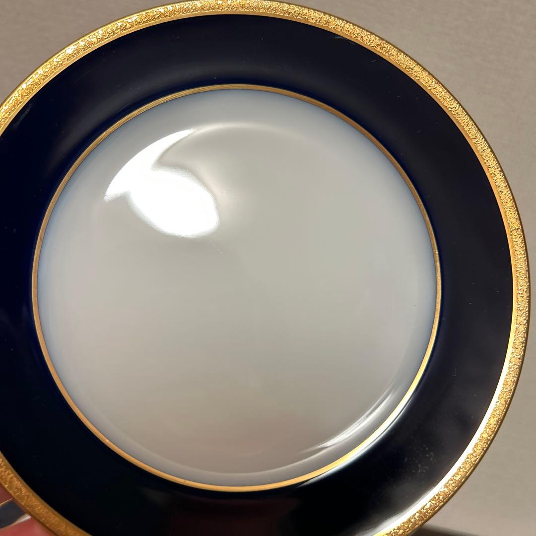 大倉陶園　ロイヤルブルー　瑠璃金彩金蝕　デザートプレート　16.5cm