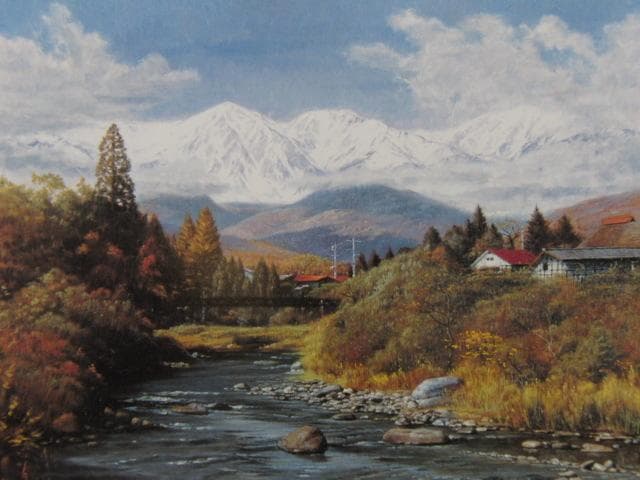 鎌田勝美、白馬残雪、希少な額装用画集より、新品高級額装付、状態良好