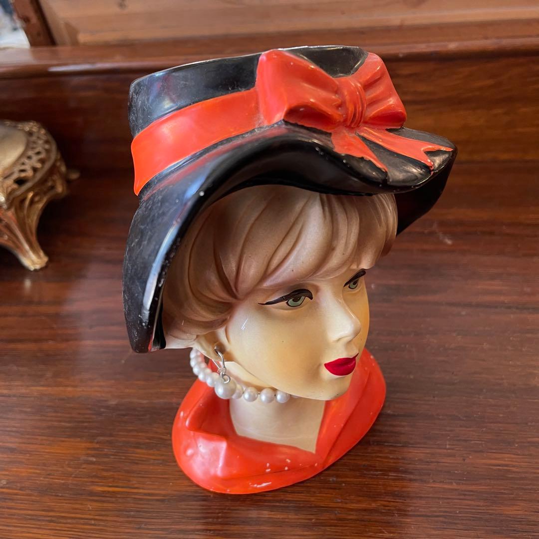 希少品！50s貴婦人の花瓶　陶器女性の置物　アメリカアンティークJapan輸出品