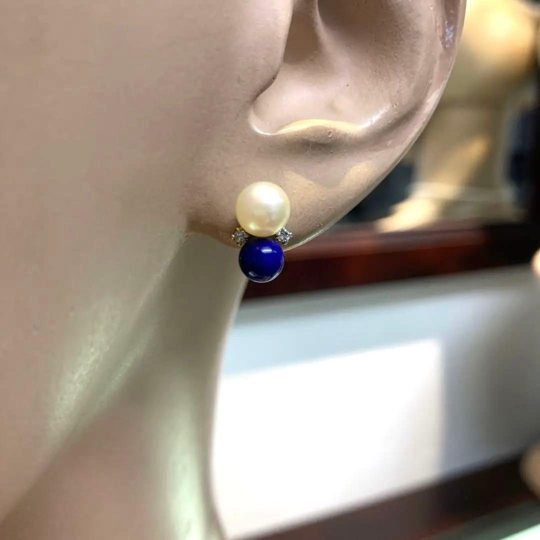アコヤ真珠とラピスラズリとダイヤモンドの18金ピアス