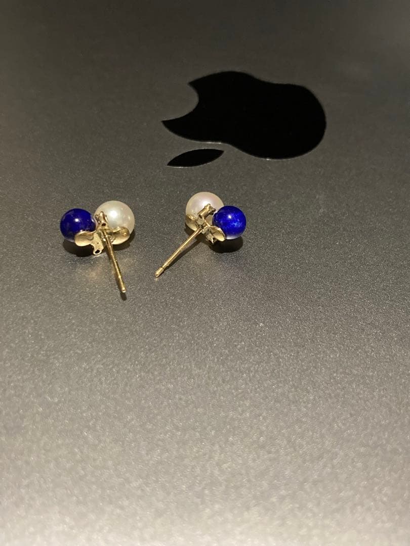 アコヤ真珠とラピスラズリとダイヤモンドの18金ピアス