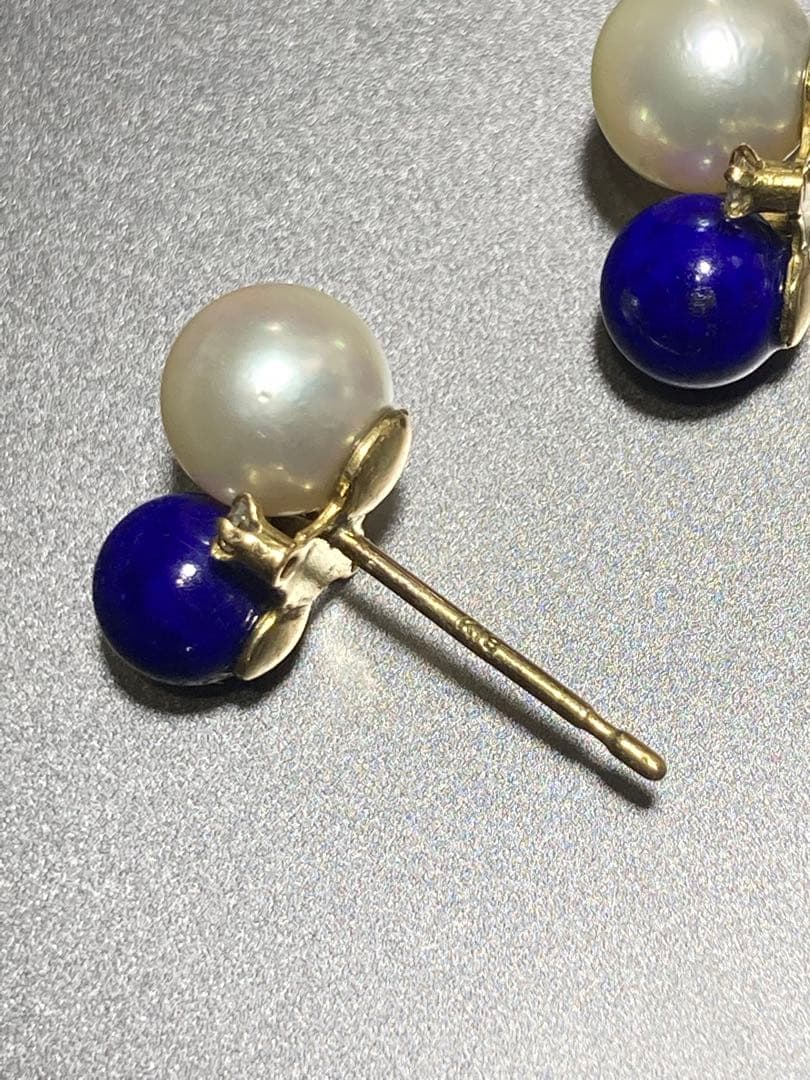 アコヤ真珠とラピスラズリとダイヤモンドの18金ピアス