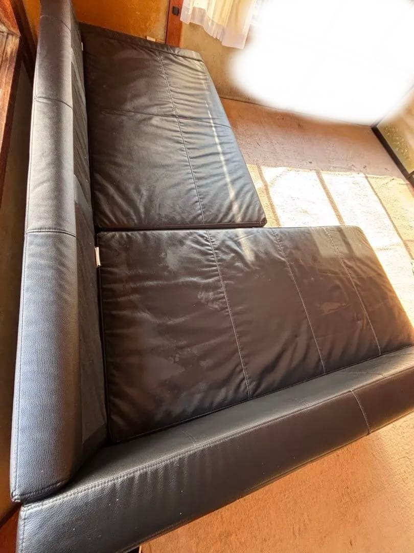 IKEA L字型ソファ 合成皮革 収納付き