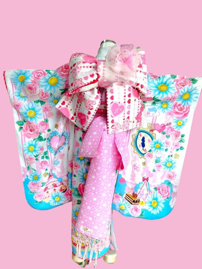 専用です☆ブランド☆セイコマツダ☆白ブルーピンクの着物☆フルセット☆