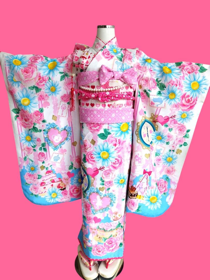 専用です☆ブランド☆セイコマツダ☆白ブルーピンクの着物☆フルセット☆