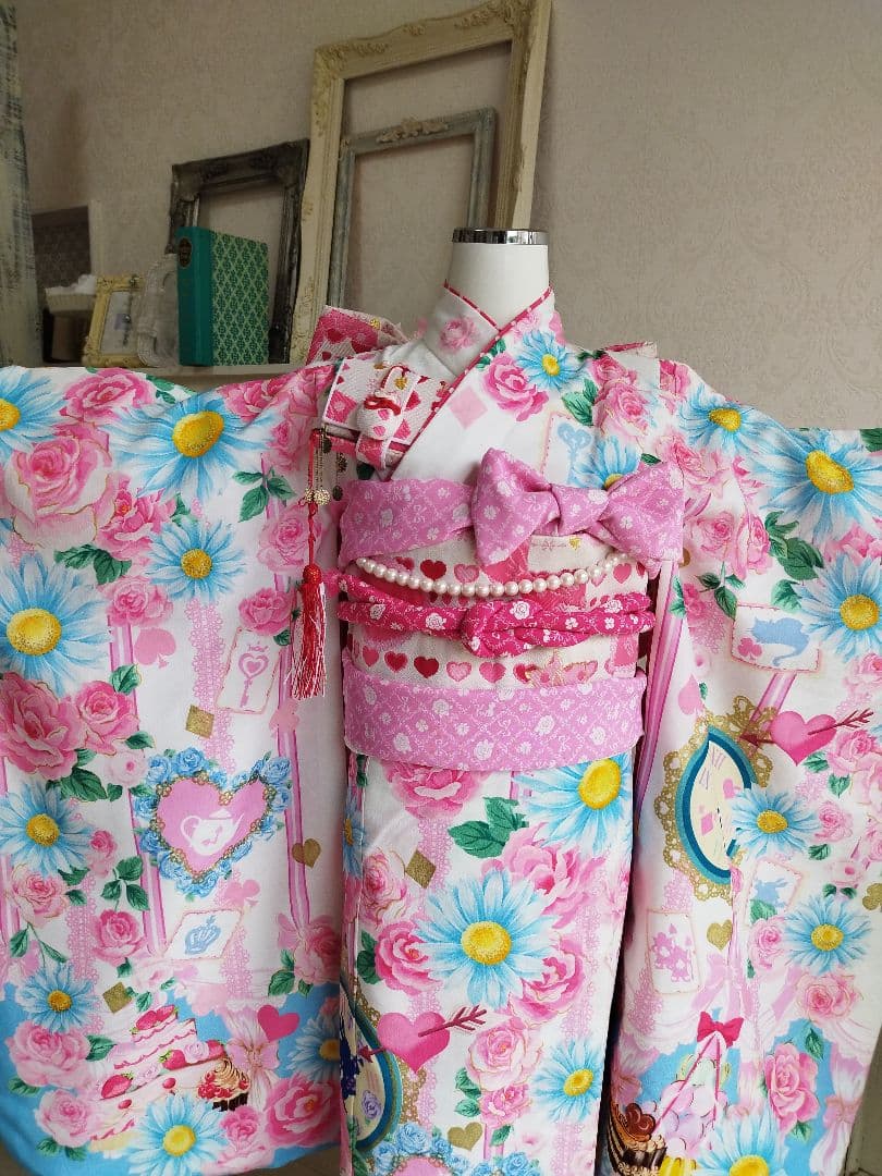 専用です☆ブランド☆セイコマツダ☆白ブルーピンクの着物☆フルセット☆