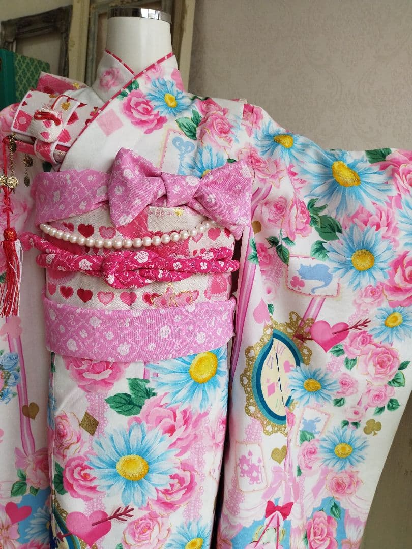 専用です☆ブランド☆セイコマツダ☆白ブルーピンクの着物☆フルセット☆
