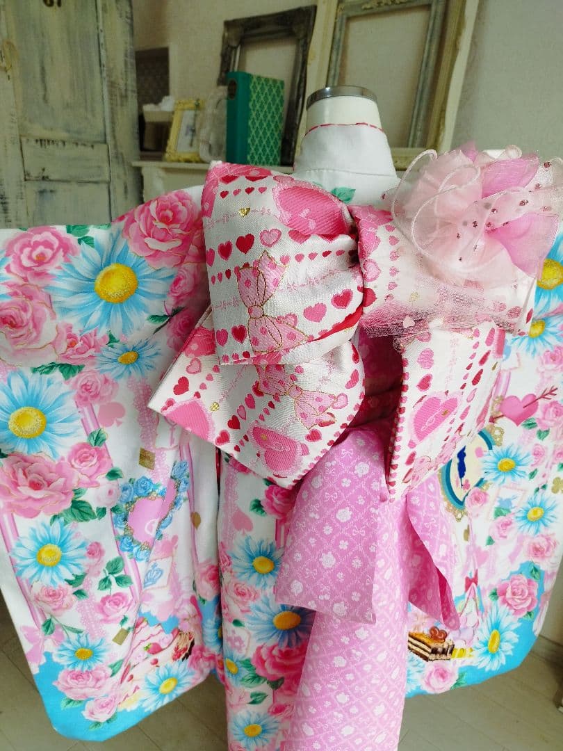 専用です☆ブランド☆セイコマツダ☆白ブルーピンクの着物☆フルセット☆